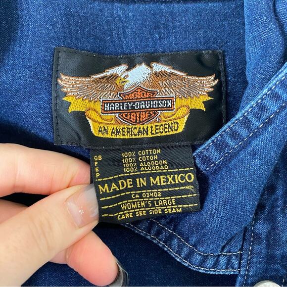 Harley-Davidson Denim Sleeveless Button-Up Top Size Large - Picture 4 of 5